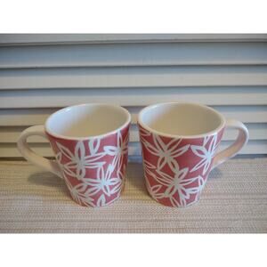 Starbucks Coffee 2008 Pink & White Floral 16 Oz Mug Lily Flower Ceramic Pair
